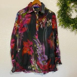 Georg Roth Abstract Long Sleeve Silk Blend Blouse